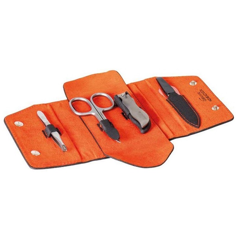 Trousse manucure Dovo Silvertex noir/velours orange