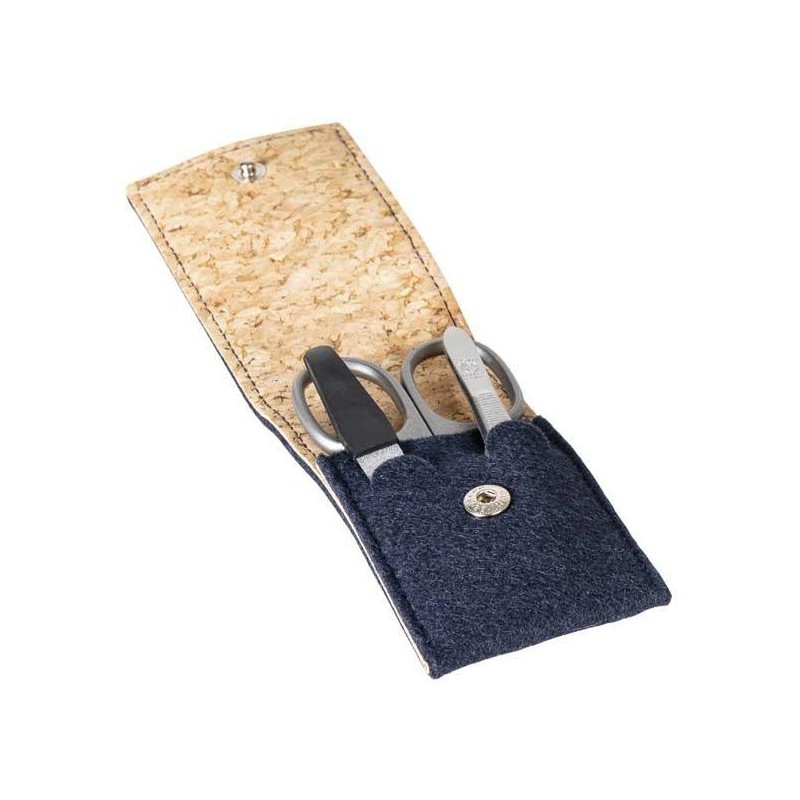 Trousse manucure Dovo vegan feutrine bleu/liège